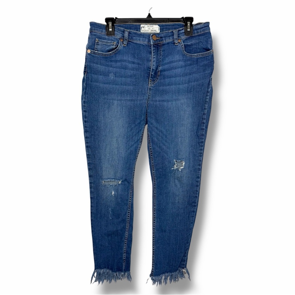 Free People Distressed Great Heights Frayed Hem Skinny Jeans Size 31